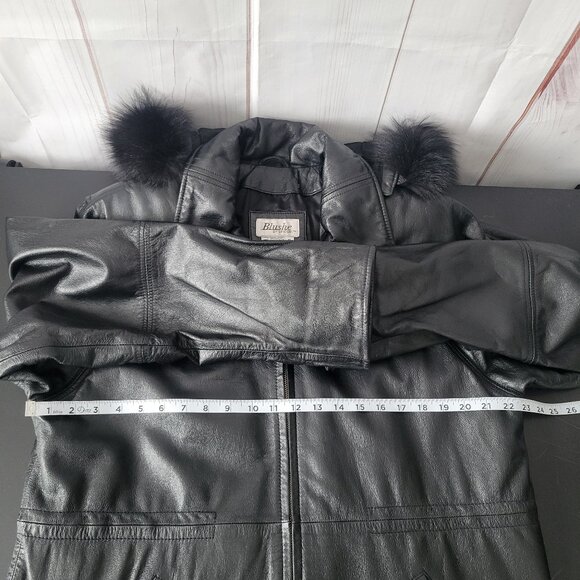 Blushe By Spiegel Classic Vintage Black Leather Jacket w/ Removable Fur Trim EUC - Picture 10 of 11